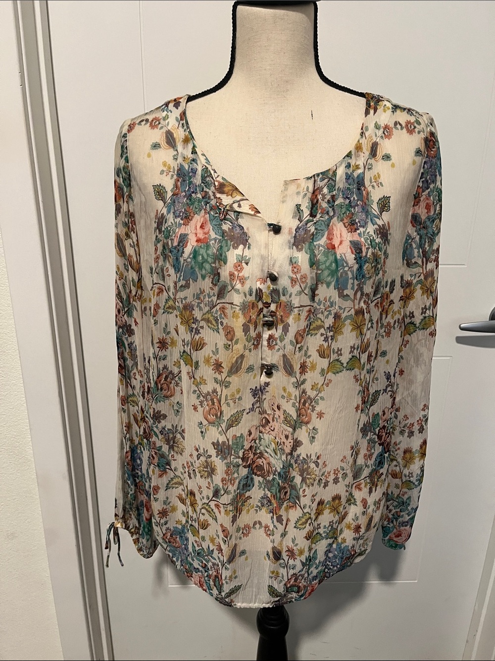 Lucky Brand Floral Printed Design Front Button Blouse Bohemian Cottagecore